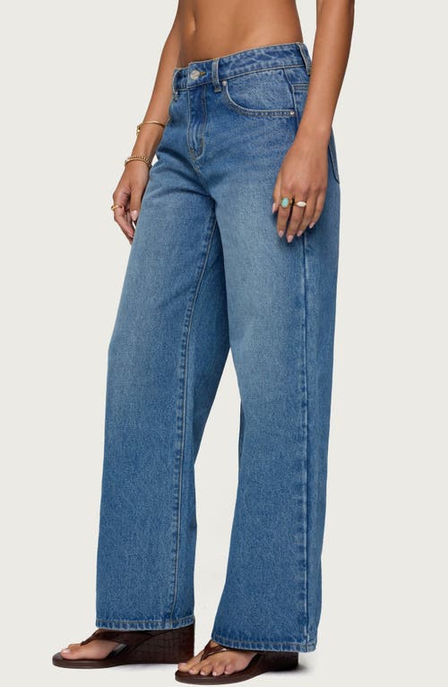 Edikted Ery Wide Leg Mid Rise Medium Rinse Wash Jeans In Blue