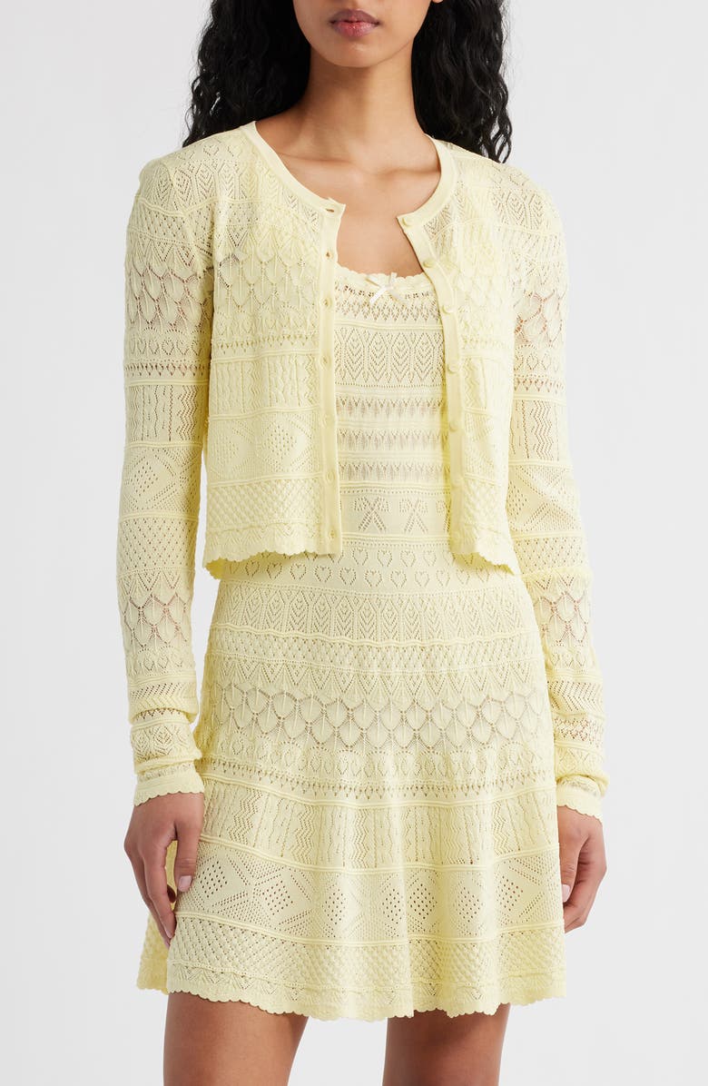 LoveShackFancy Brigette Pointelle Cardigan, Main, color, Sugar Daisy