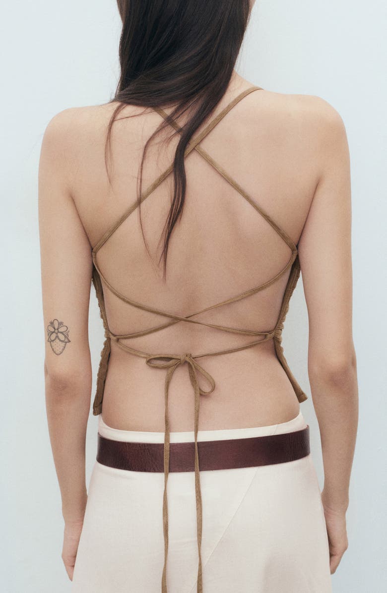 MANGO Crossback Cotton & Linen Top, Alternate, color, Sand