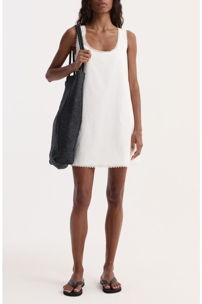 Eyelet Trim Cotton Poplin A-Line Minidress, Main, color, OPTIC WHITE