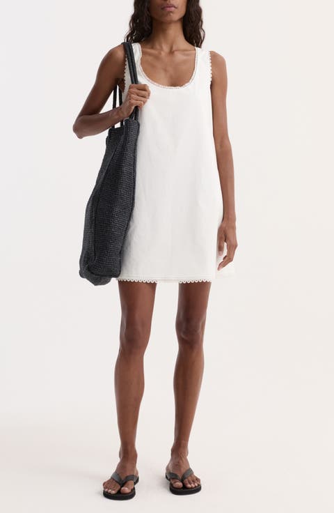 Eyelet Trim Cotton Poplin A-Line Minidress