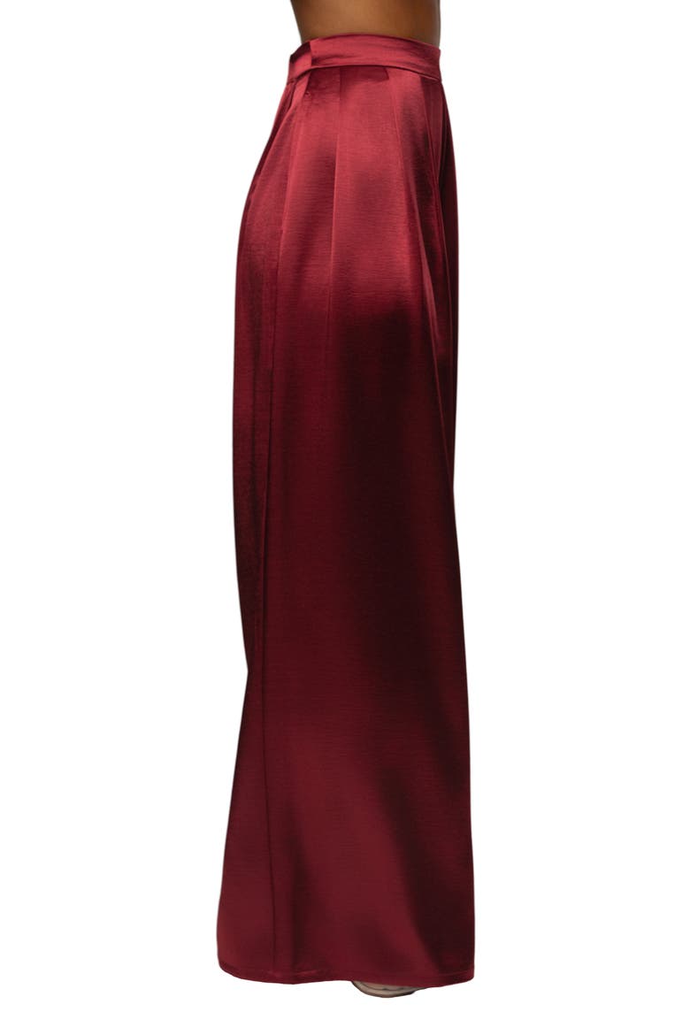 Pleated Wide Leg Satin Pants, Alternate, color, RED