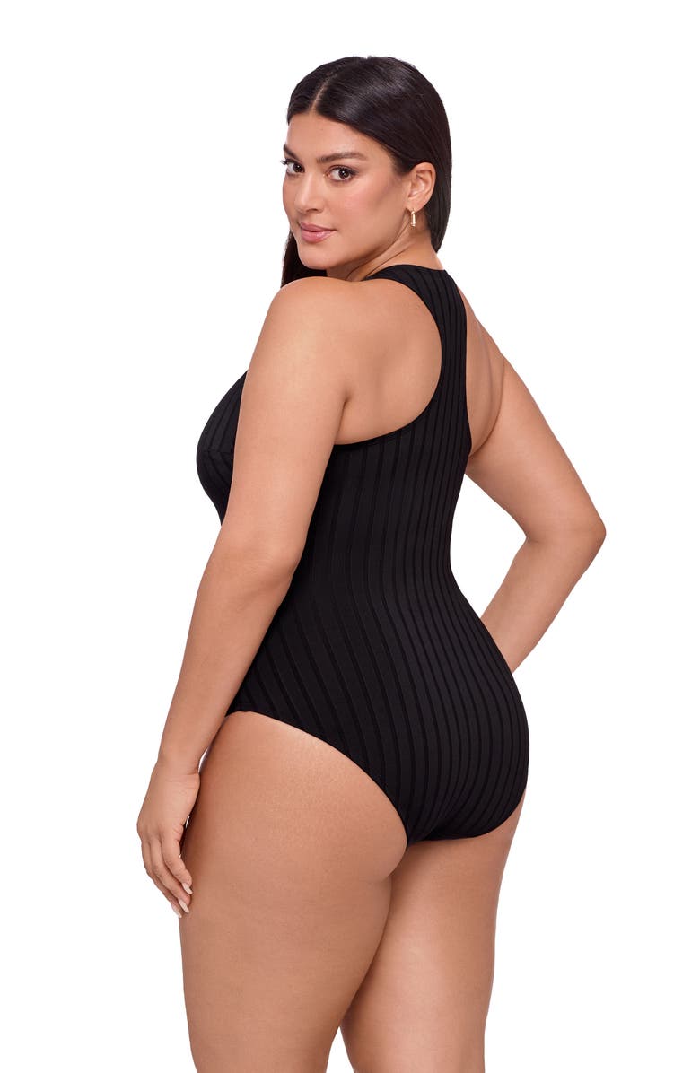 S3 Apparel Wide Rib Snap High Neck One Piece Swimsuit, Alternate, color, Onyx Black Wide Rib