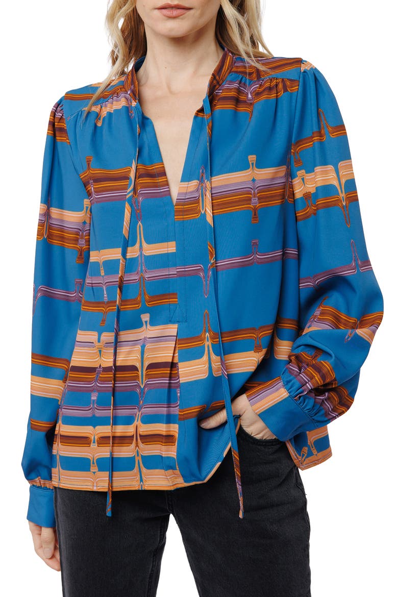 Gina Mod Print Split Neck Top, Main, color, BLUE