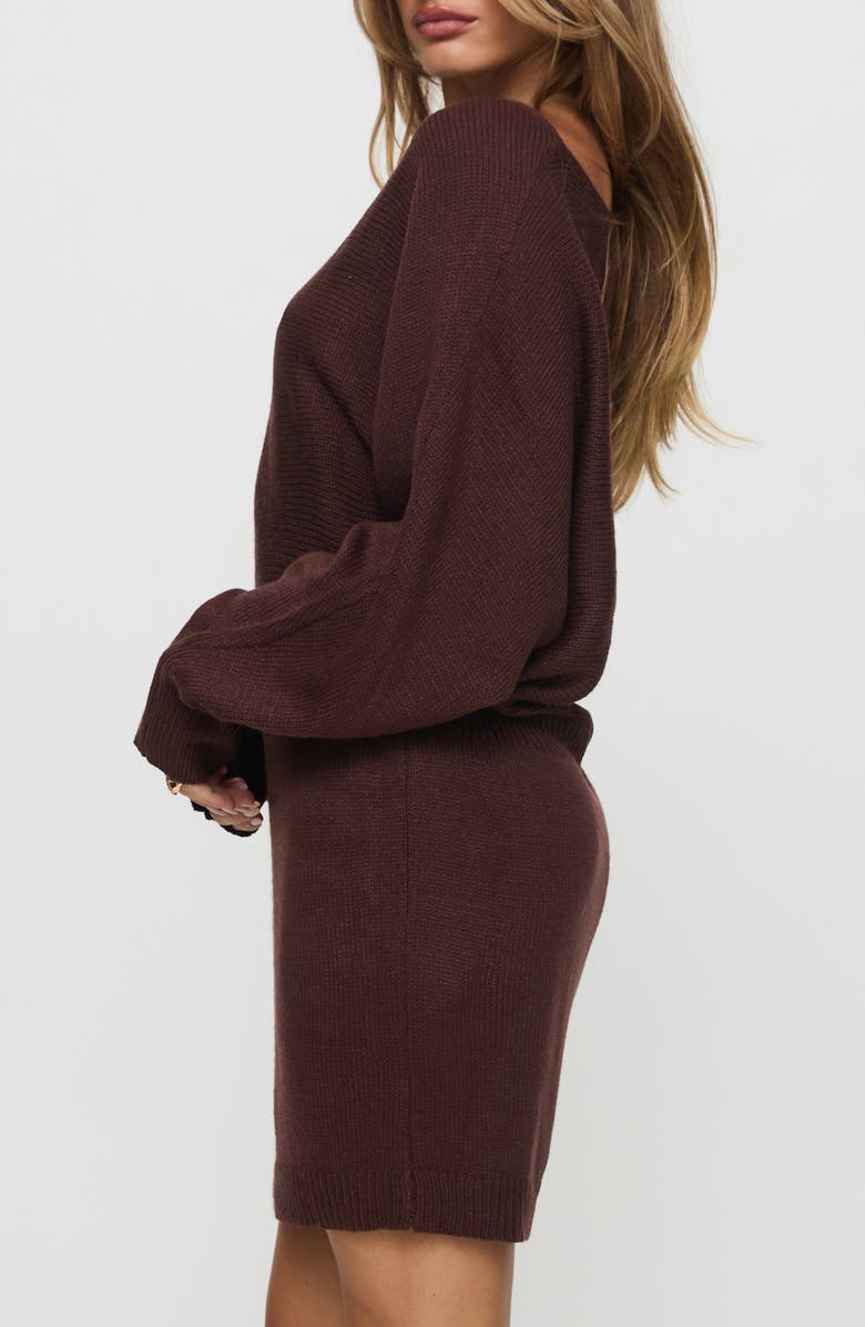 Princess Polly Bellamie Long Sleeve Sweater Minidress, Alternate, color, Chocolate