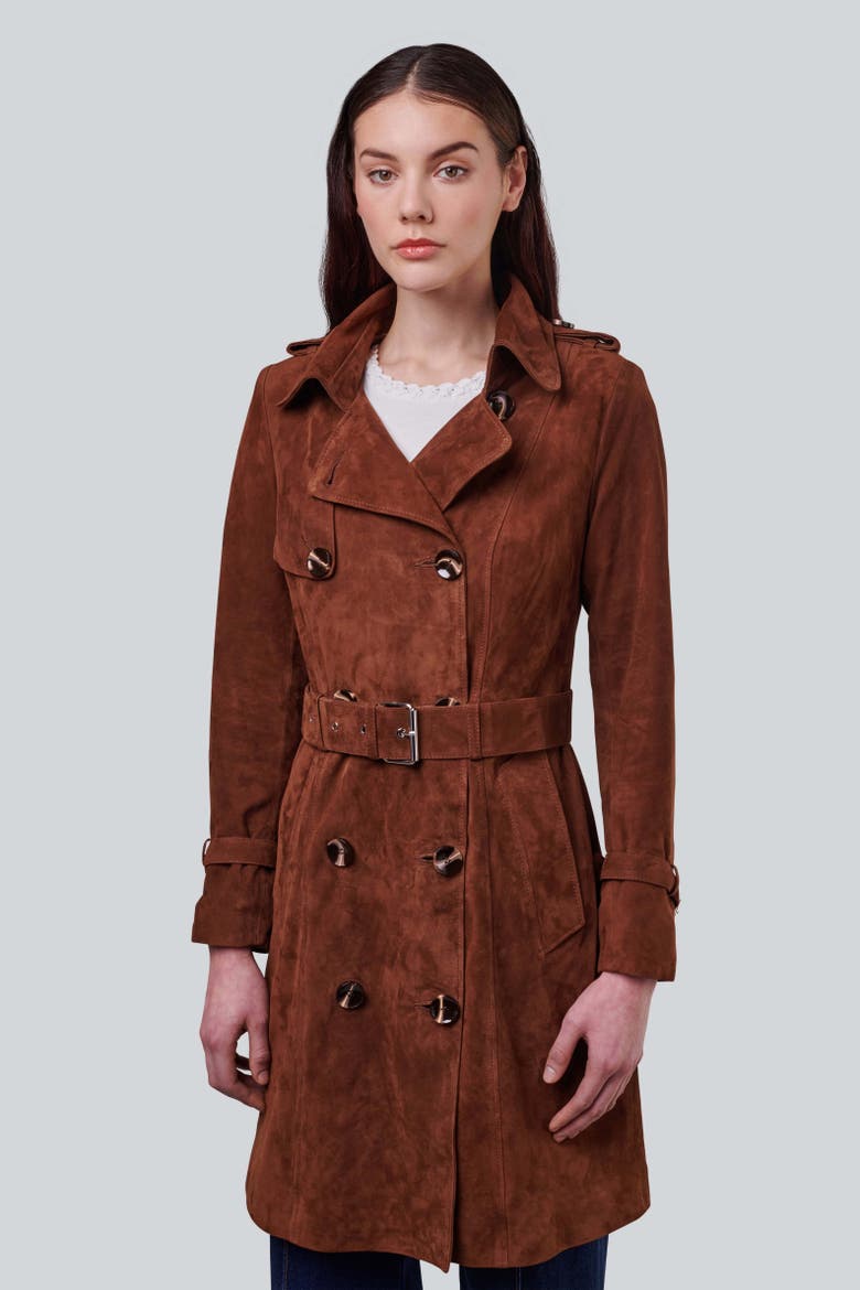 Soho Suede Trench Coat, Main, color, Chestnut