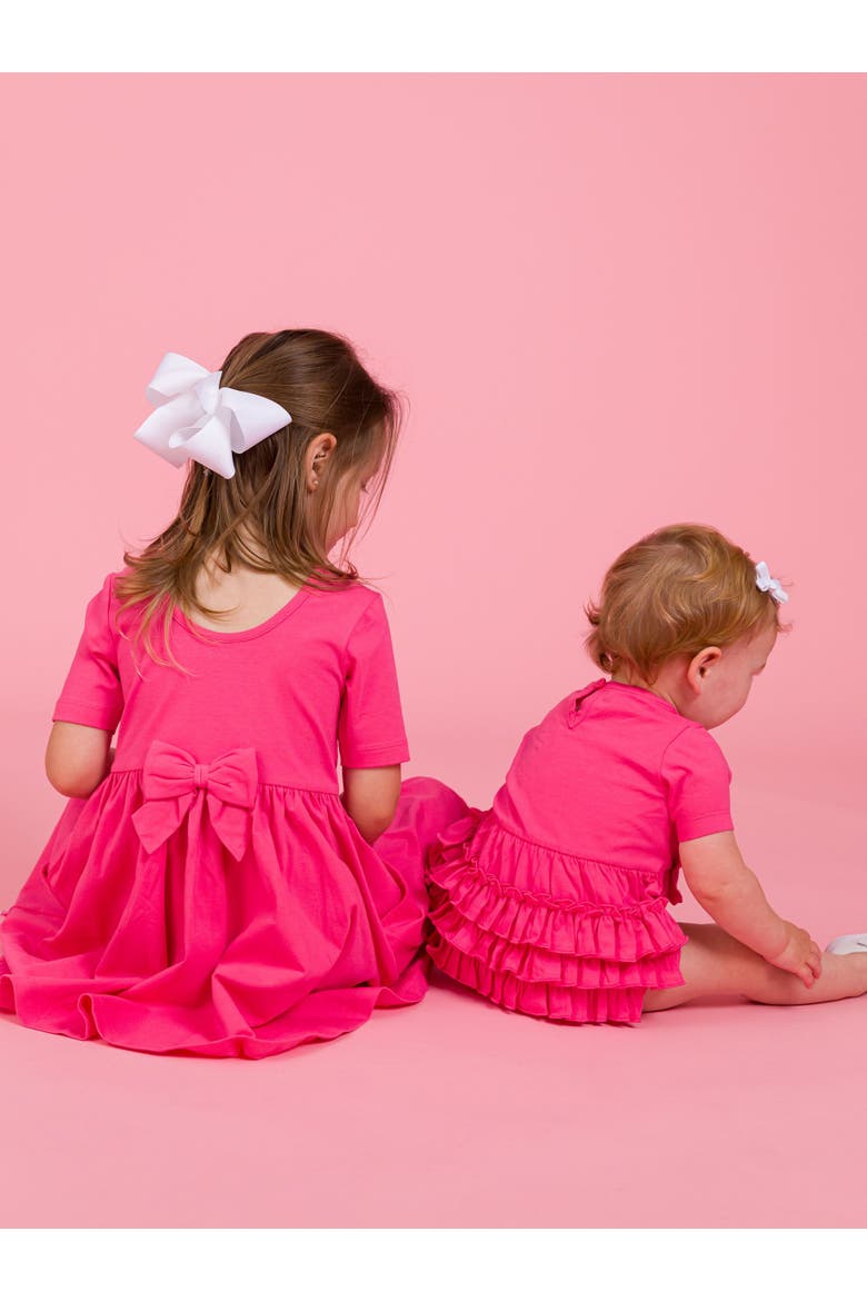 Knit Short Sleeve Bow Bubble Romper, Alternate, color, Hot Pink