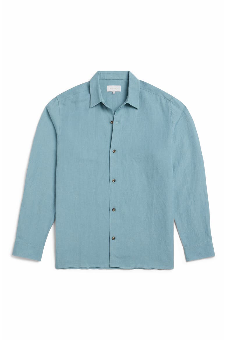 Andrew Solid Linen Blend Button-Up Shirt, Alternate, color, SURF