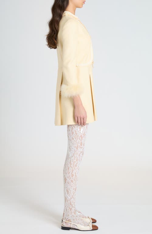 Valentino Feather-trimmed Embellished Jacquard And Woven Mini Dress In Betulla
