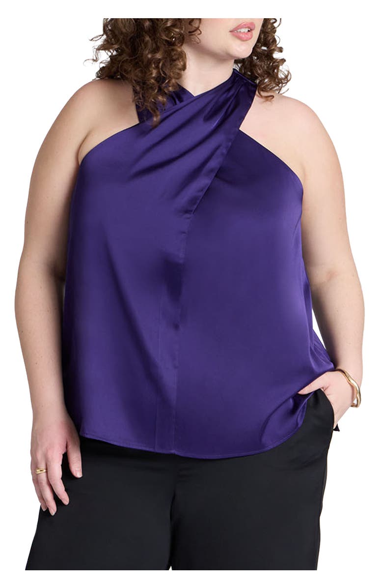 ELOQUII Halter Neck Top, Main, color, Indigo Purple