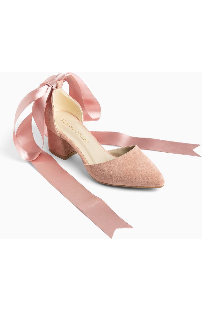 Forever & Always Shoes Fiona Low Block Heels with Ribbon, Main, color, Dusty Pink Suede