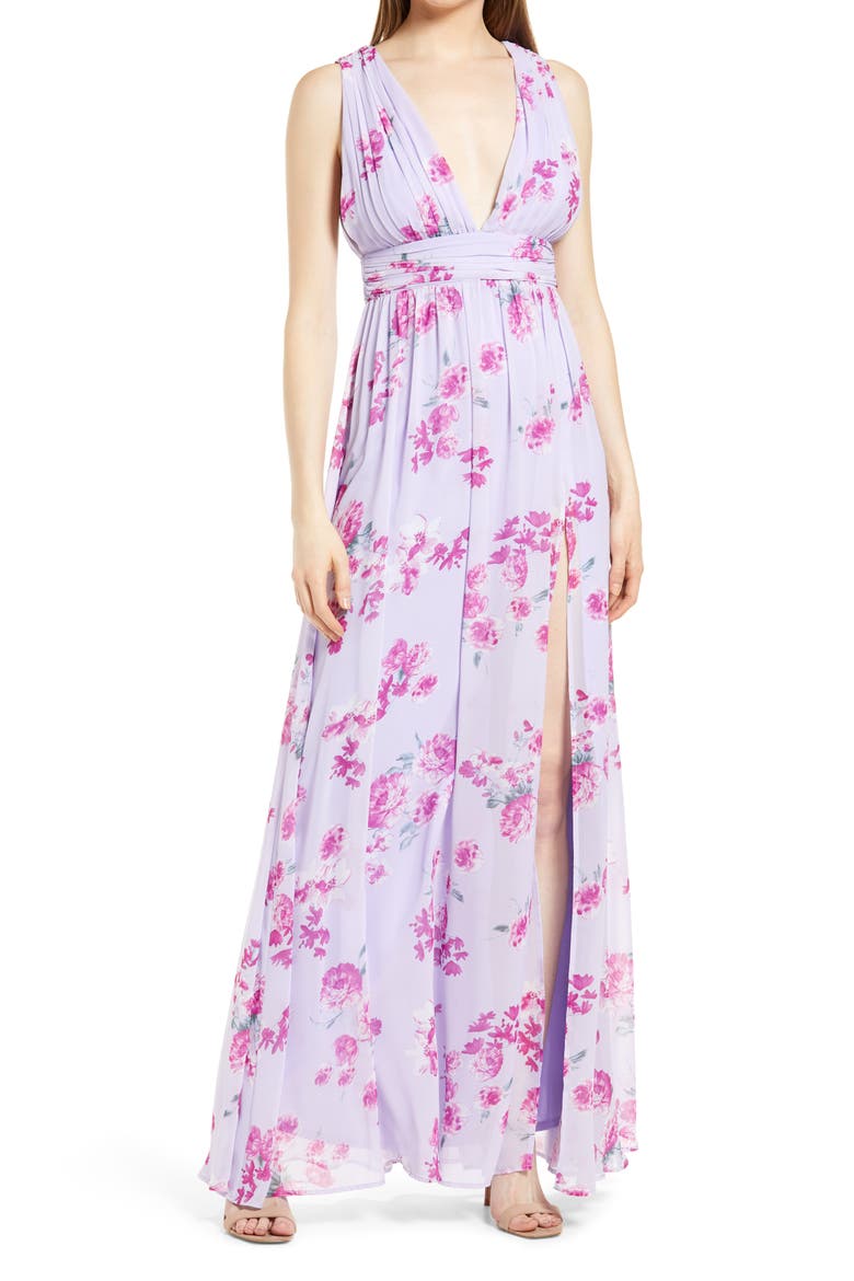 Heavenly Hues Floral Evening Gown, Main, color, LAVENDER FLORAL