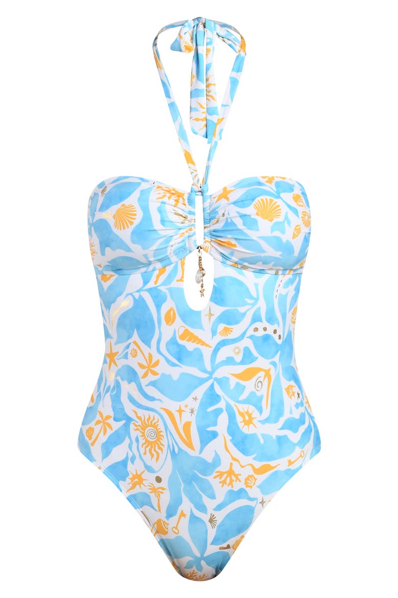 Trinket Keyhole One-Piece Swimsuit, Alternate, color, SKY