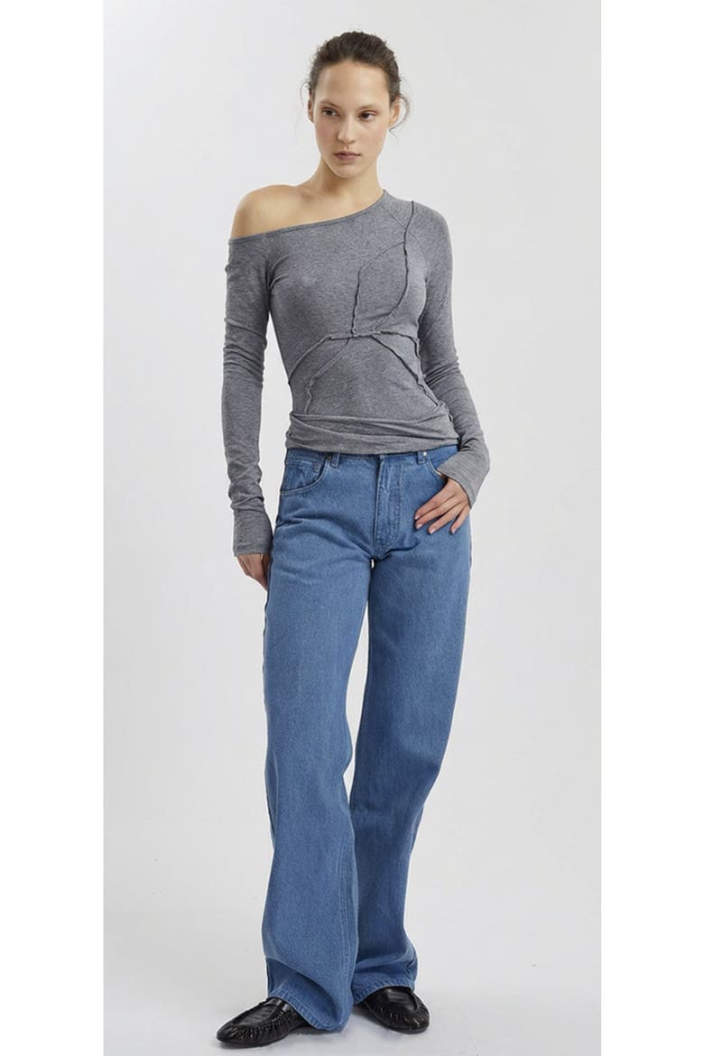 Pepper Long Sleeved Off Shoulder T Shirt, Main, color, GREY
