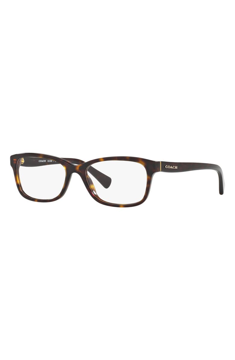 COACH 51mm Rectangular Optical Glasses, Alternate, color, Tortoise