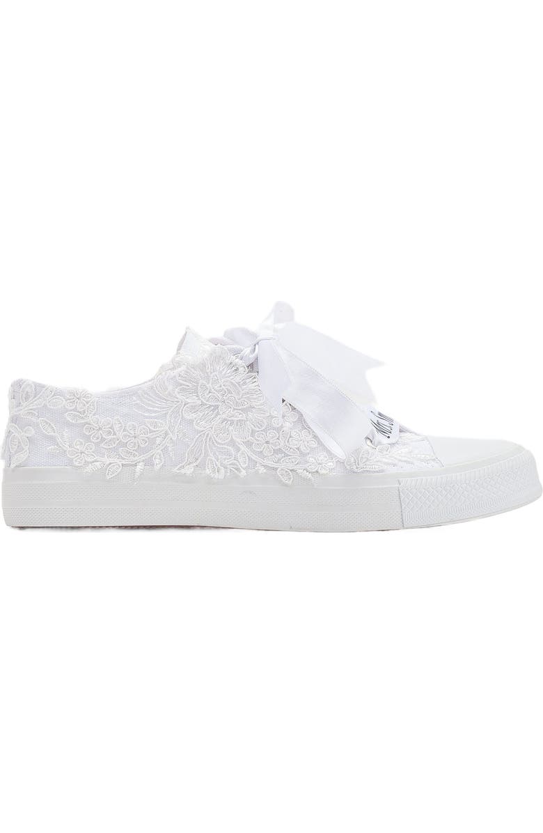 Forever & Always Shoes Belle Lace White Bridal Sneakers, Main, color, White