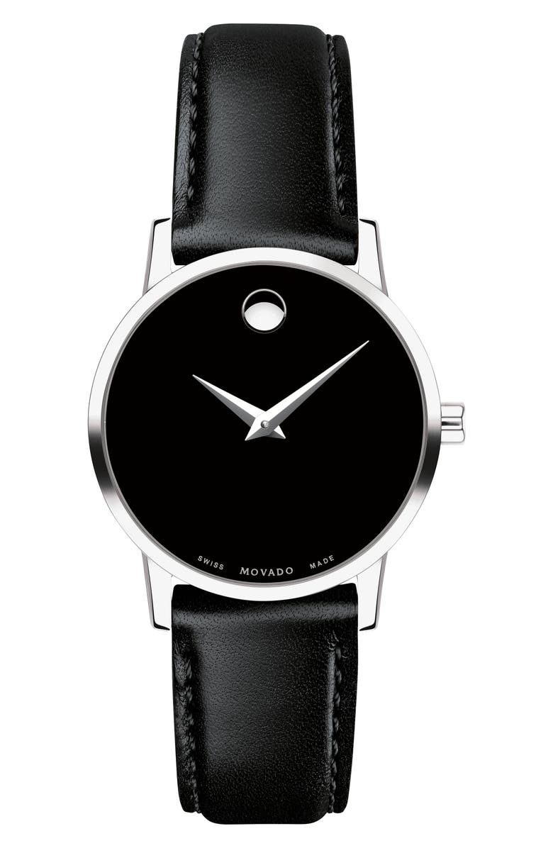 Movado Leather Strap Watch, 28mm, Main, color, 