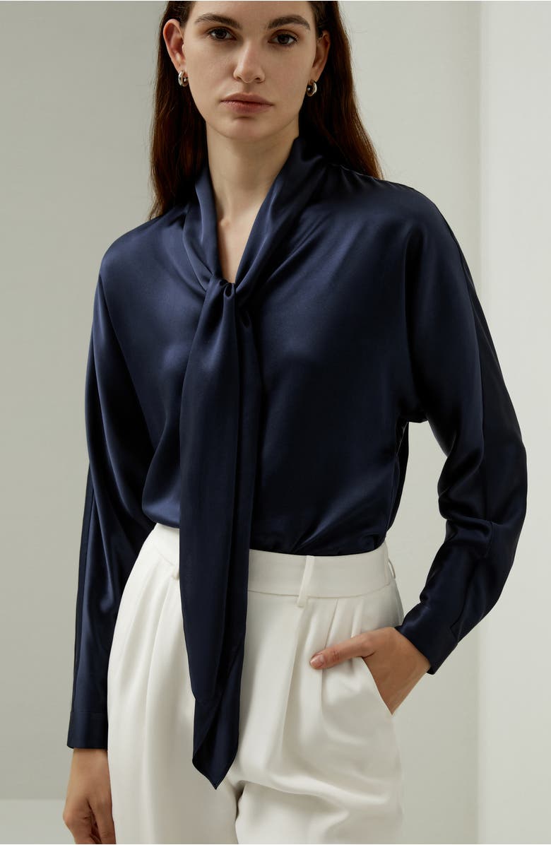 Lilysilk Batwing Silk Top with Adjustable Neck Tie, Alternate, color,