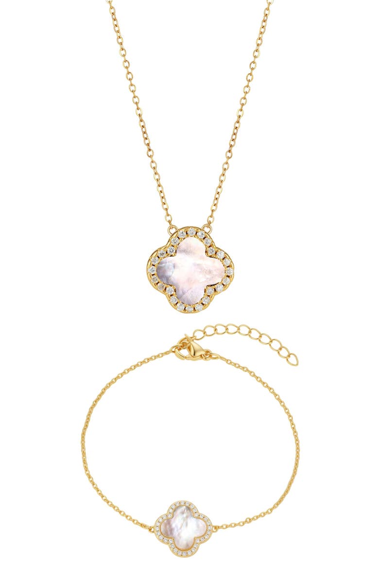 Mother-of-Pearl & Cubic Zirconia 2-Piece Jewelry Set, Main, color, WHITE/ GOLD