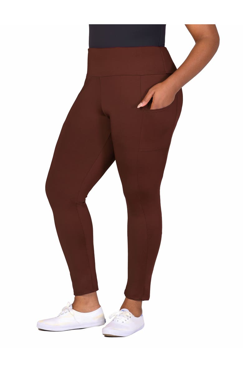 24seven Comfort Apparel Side Pocket Ankle Length Yoga Pant Leggings, Alternate, color, Brown