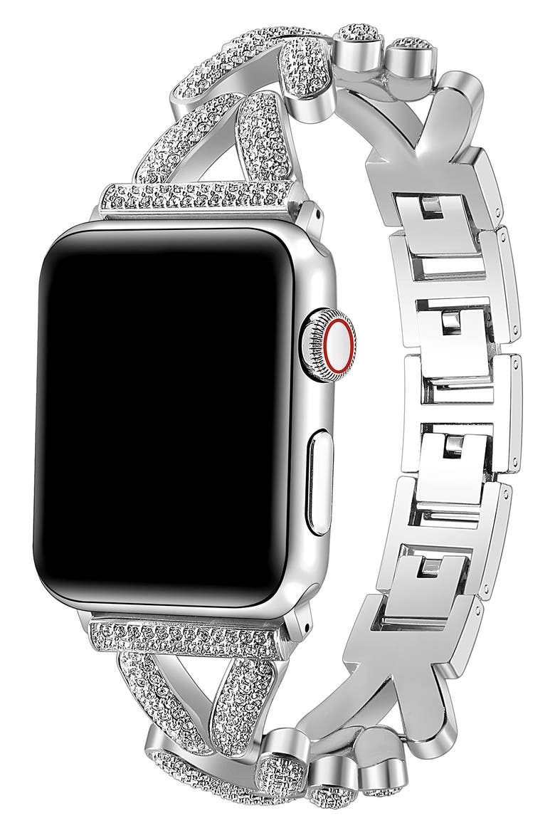 Valentina Stainless Steel & Rhinestone Apple Watch® Bracelet Watchband, Alternate, color, SILVER