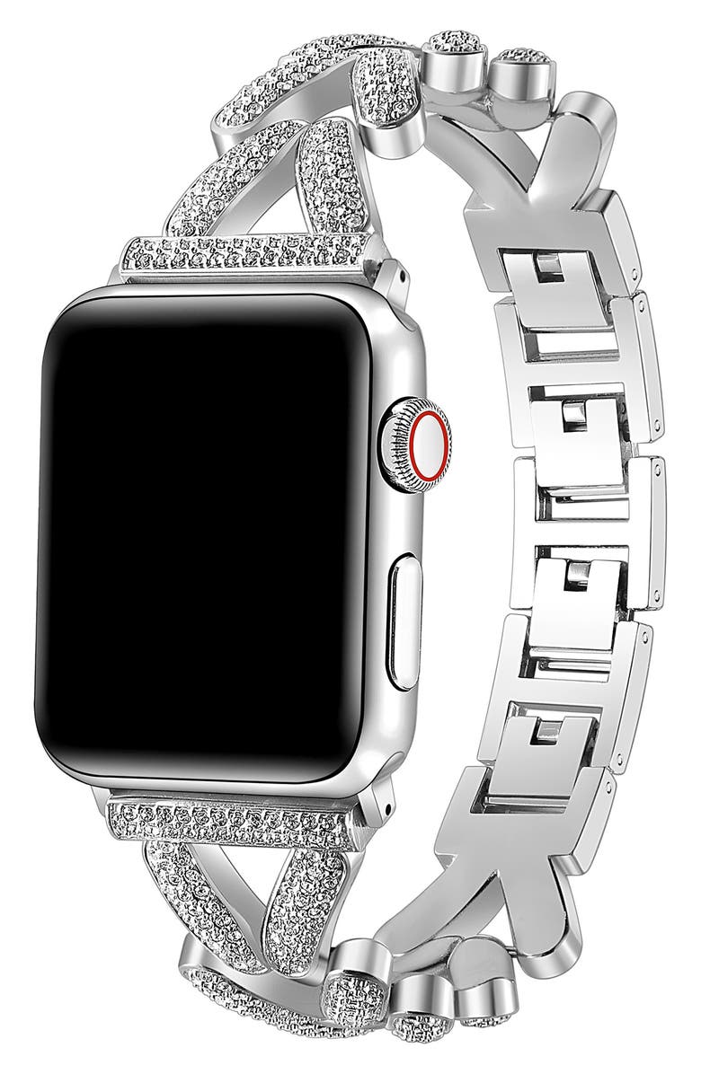 Posh Tech Valentina Stainless Steel & Rhinestone Apple Watch<sup>®</sup> Bracelet Watchband, Alternate, color, Silver