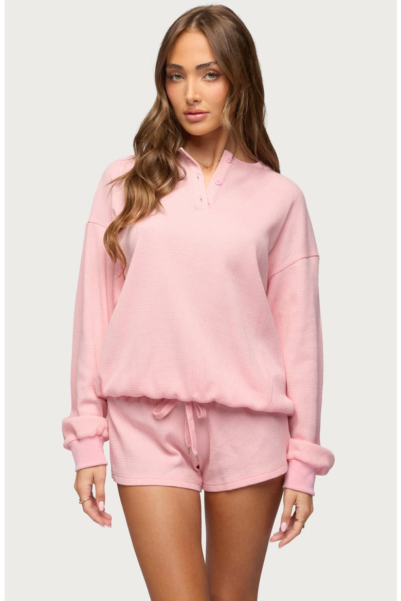 Baila Waffle Knit Henley Top, Alternate, color, PINK