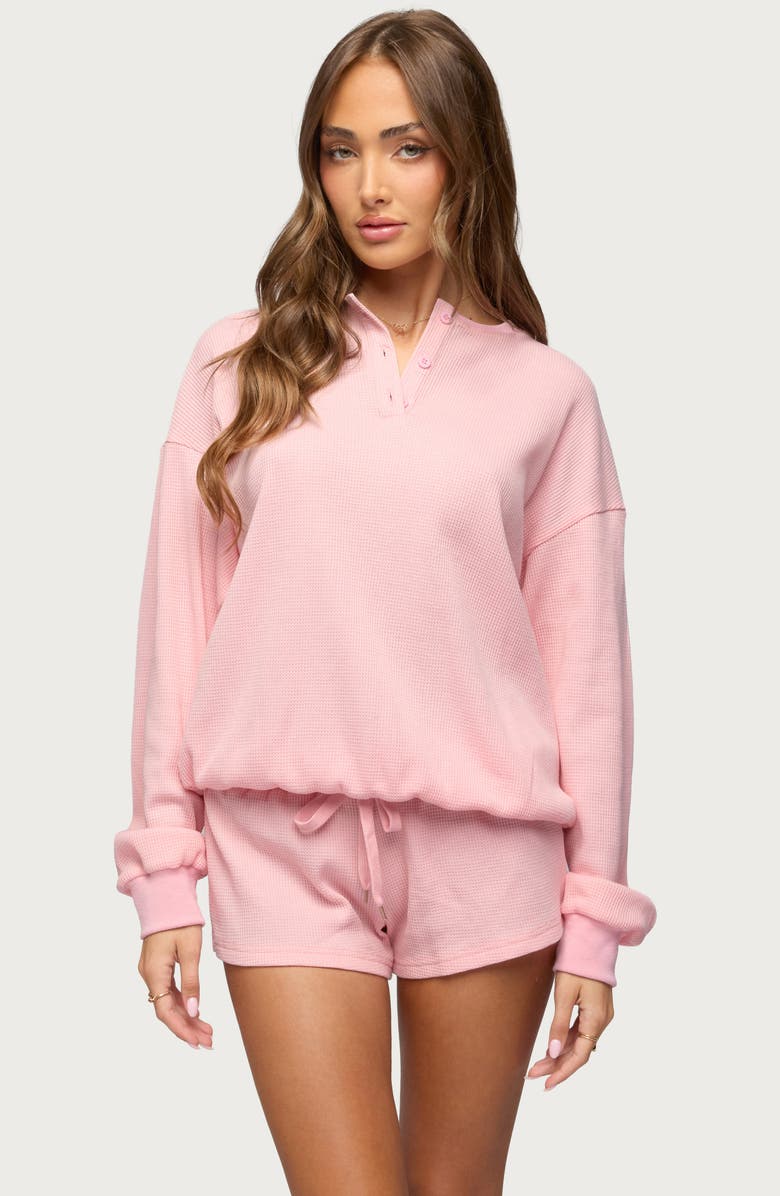 EDIKTED Baila Waffle Knit Henley Top, Alternate, color, Pink