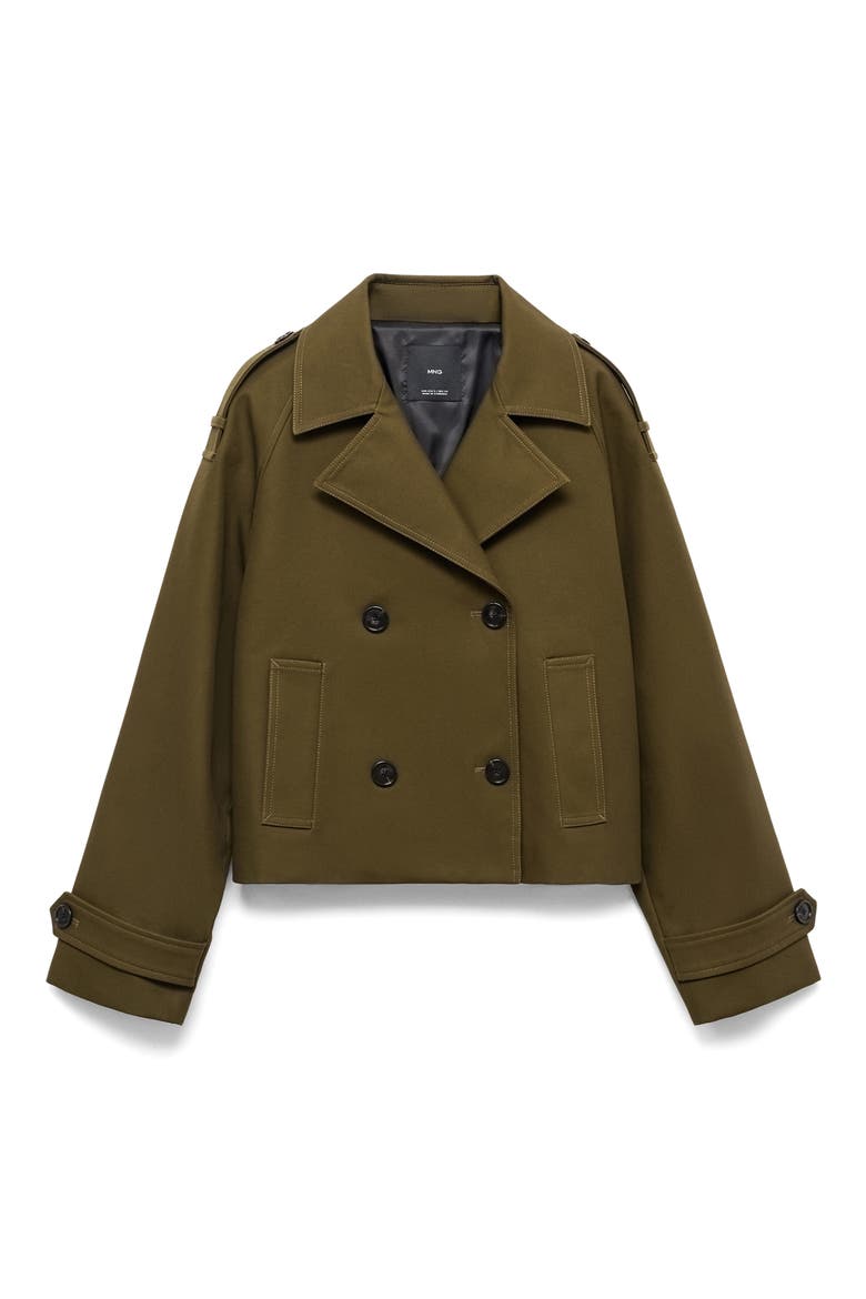 Oversize Crop Cotton Trench Coat, Alternate, color, KHAKI GREEN