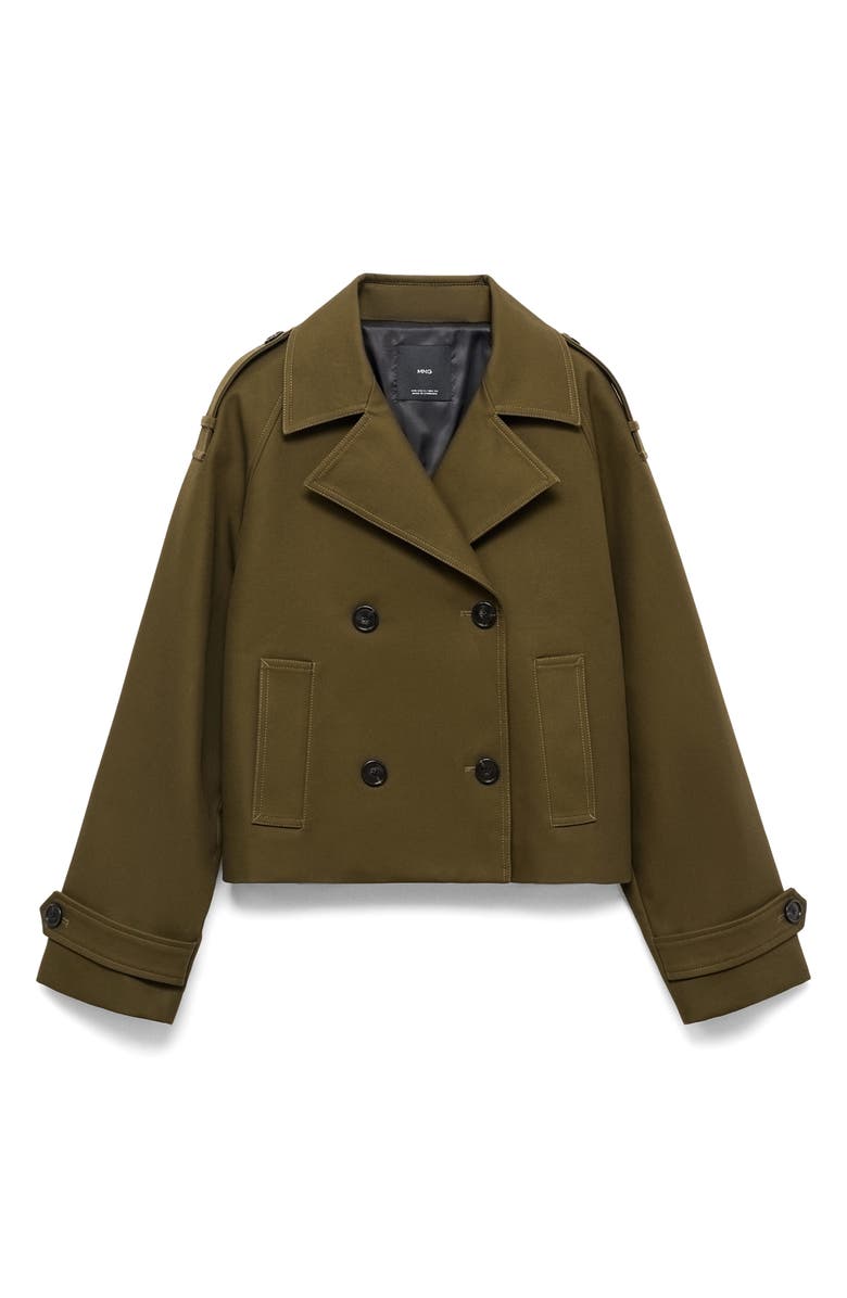 MANGO Oversize Crop Cotton Trench Coat, Alternate, color, Khaki Green