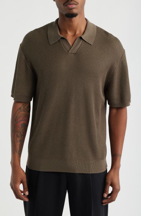 Diagonal Stitch Short Sleeve Polo Sweater