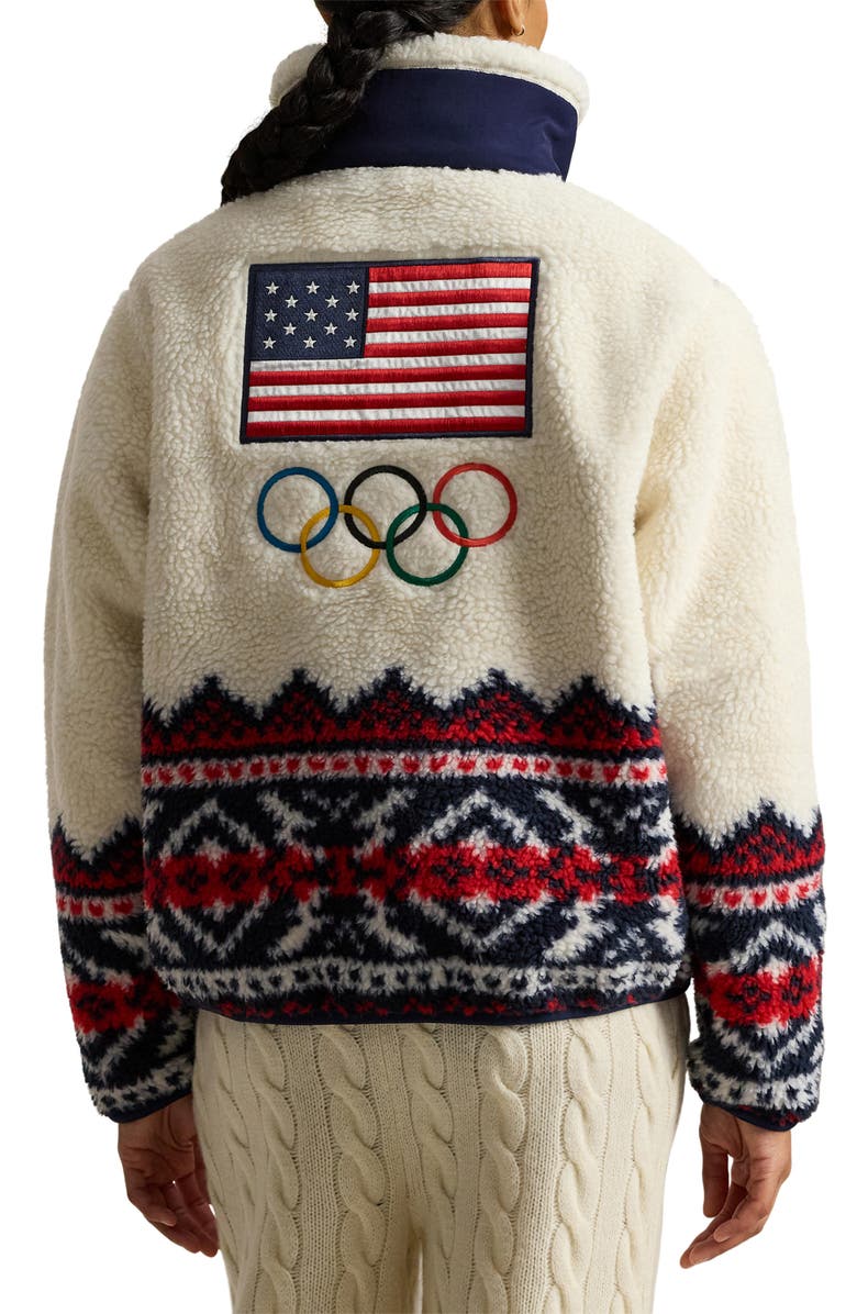 Polo Ralph Lauren Jacquard Detail High Pile Fleece Jacket, Alternate, color, Refined Navy Multi