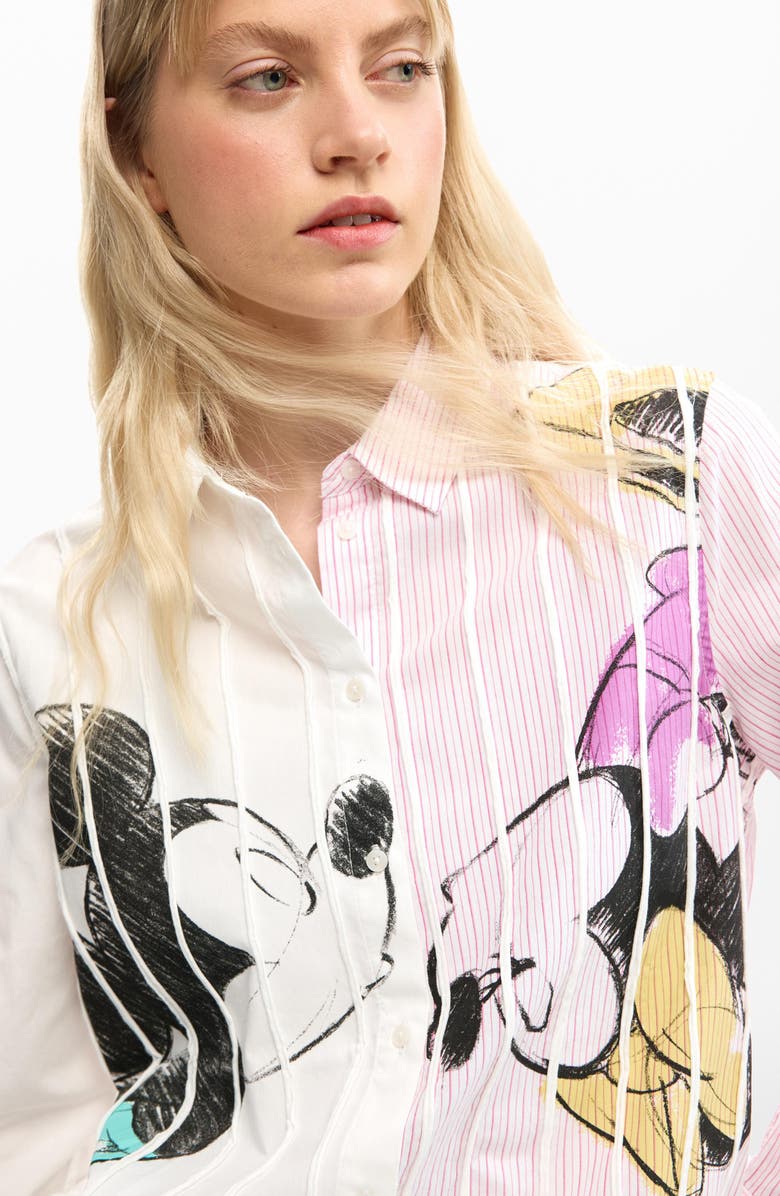 Desigual Mickey & Minnie Mouse Graphic Button-Up Shirt, Alternate, color, White
