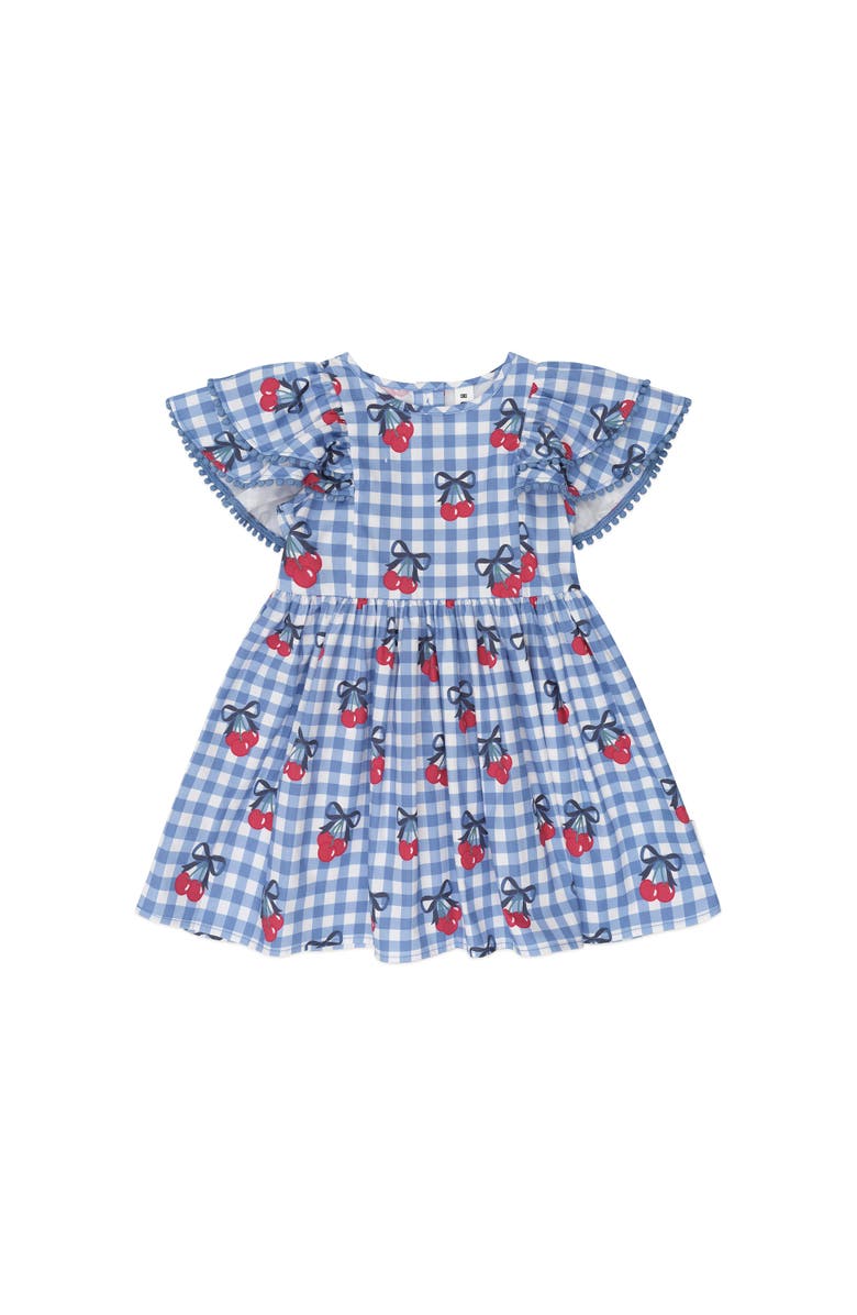 Huxbaby Cherry Gingham Frill Dress, Main, color, Bijou Blue Check