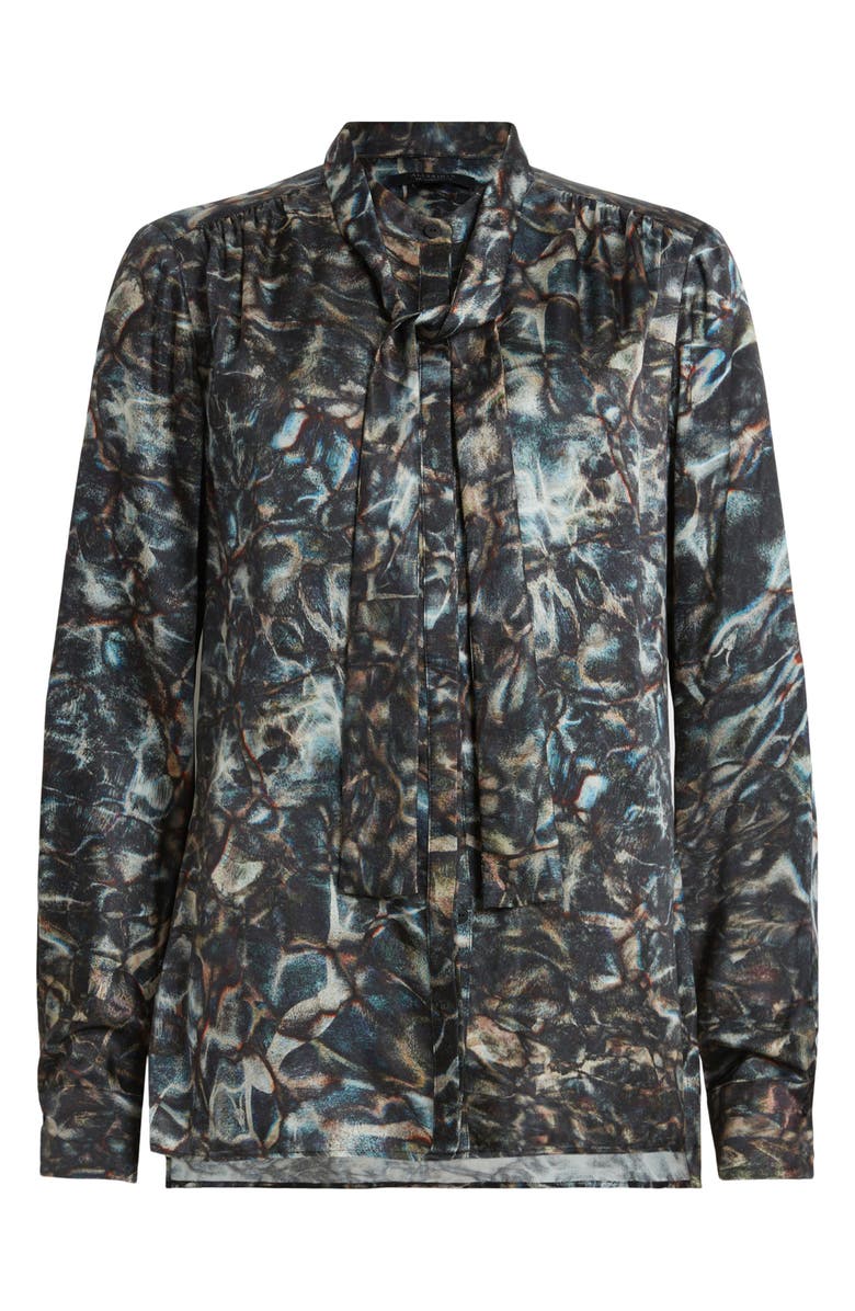 AllSaints Toni Caladesi Tie Neck Button-Up Shirt, Alternate, color, Petrol Blue