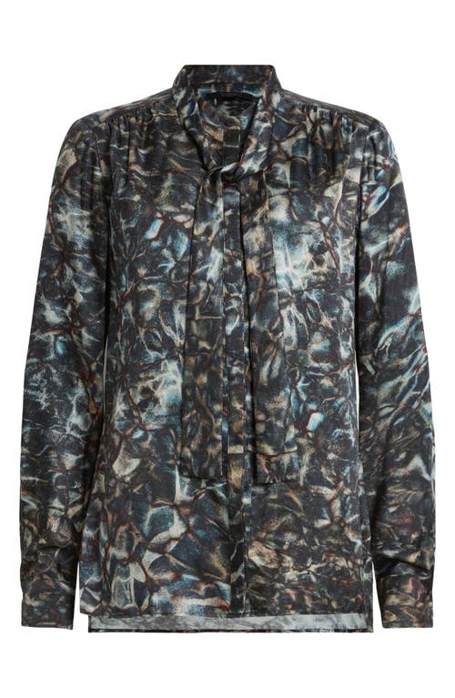 Allsaints Toni Caladesi Tie Neck Button-up Shirt In Petrol Blue