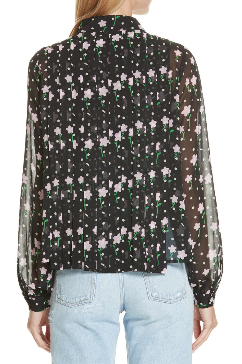 Floral Print Pleated Silk Blouse, Alternate, color, FLOWERS