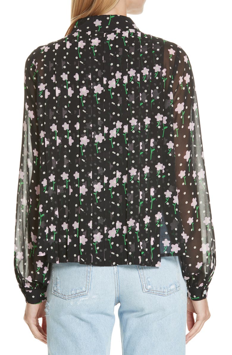 Sandy Liang Floral Print Pleated Silk Blouse, Alternate, color, 