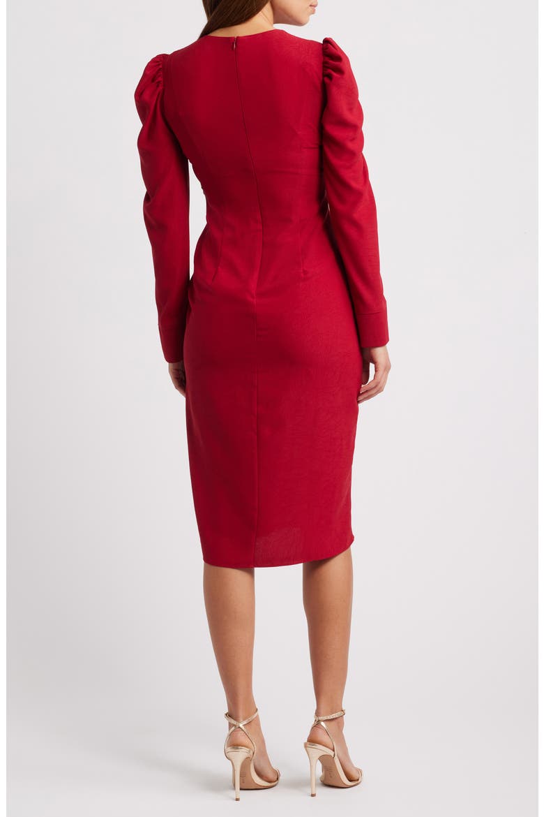 Side Ruched Long Sleeve Midi Dress, Alternate, color, RED