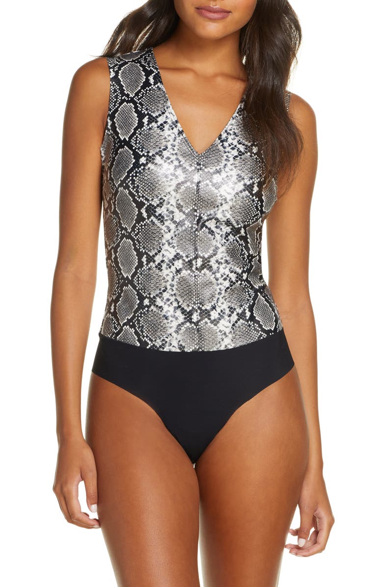 Commando Snake Embossed Faux Leather Thong Bodysuit, Main, color,