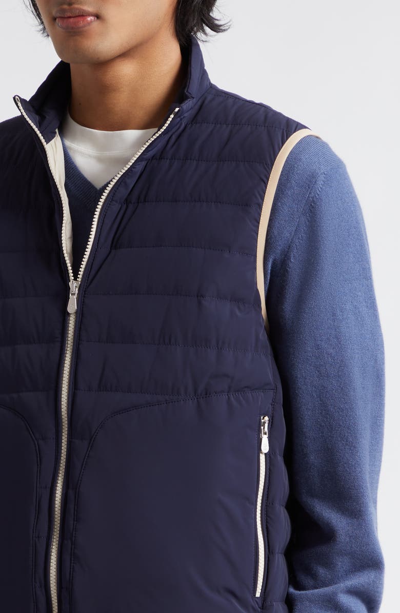 Brunello Cucinelli Quilted Water Resistant Down Vest, Alternate, color, Cvj09 Navy/Brown