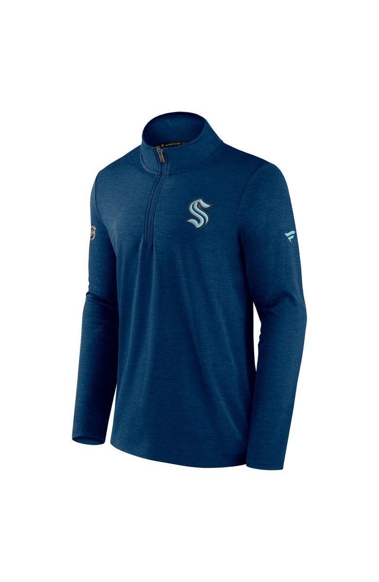 FANATICS Men's Fanatics Branded Heather Deep Sea Blue Seattle Kraken Authentic Pro Rink Quarter-Zip Jacket, Alternate, color, Heather Navy