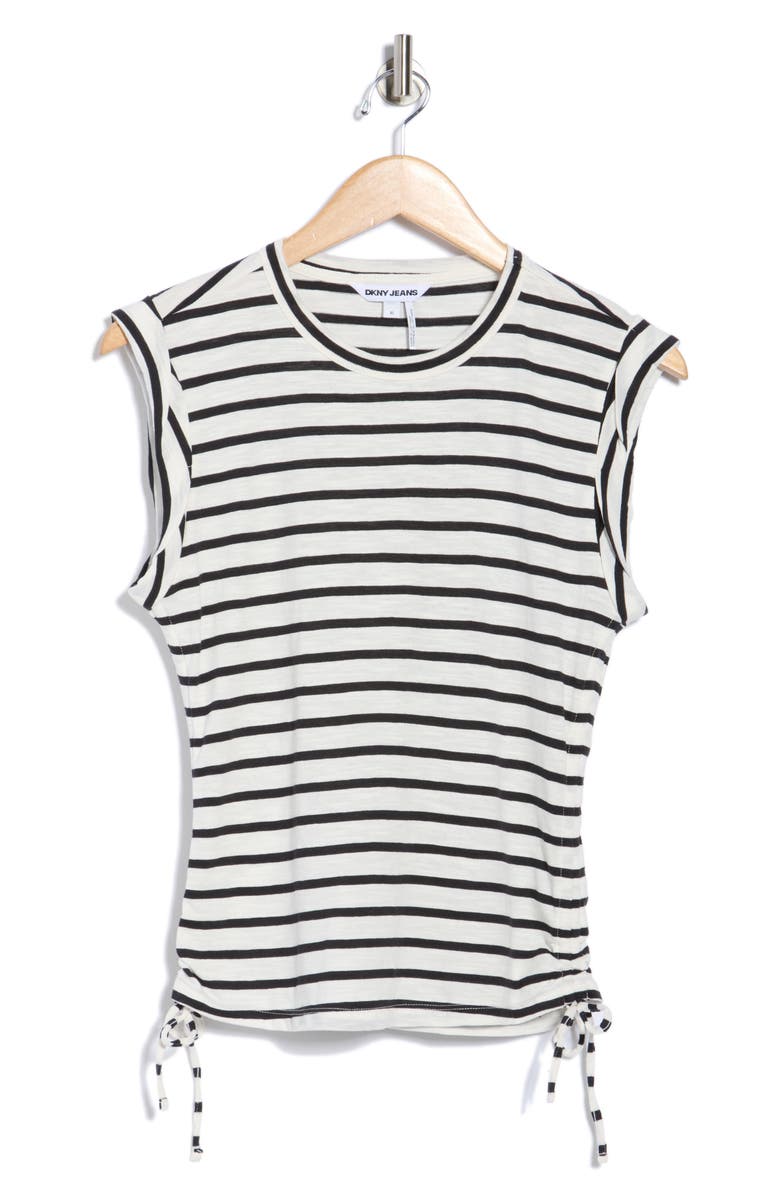 DKNY Jeans Ruched Knit Top, Alternate, color, Ivory/ Blac