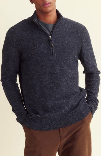 Billy Reid Birdseye Half Zip Carbon Sweater In Carbon Blue Melange In Blue