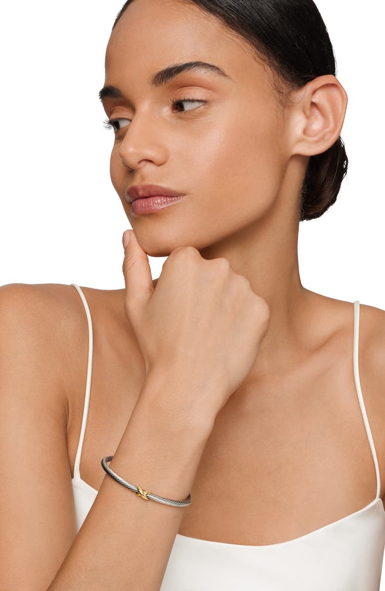 David Yurman X Classic Cable Station Bracelet in Sterling Silver with 14K Gold, 4mm, Alternate, color, Two Tone