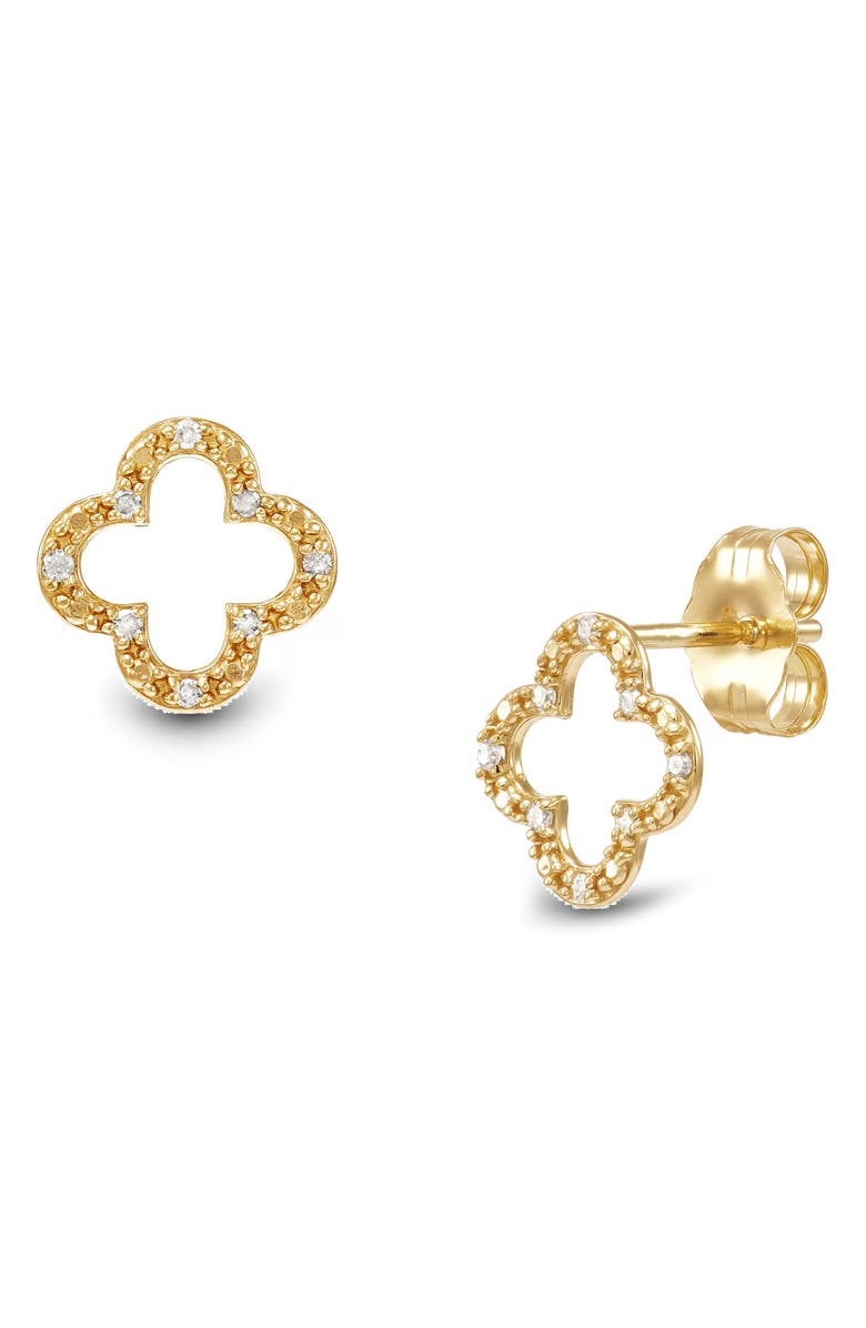 Frankie & Zoe 14K Yellow Gold Diamond Open Clover Stud Earrings, Main, color,