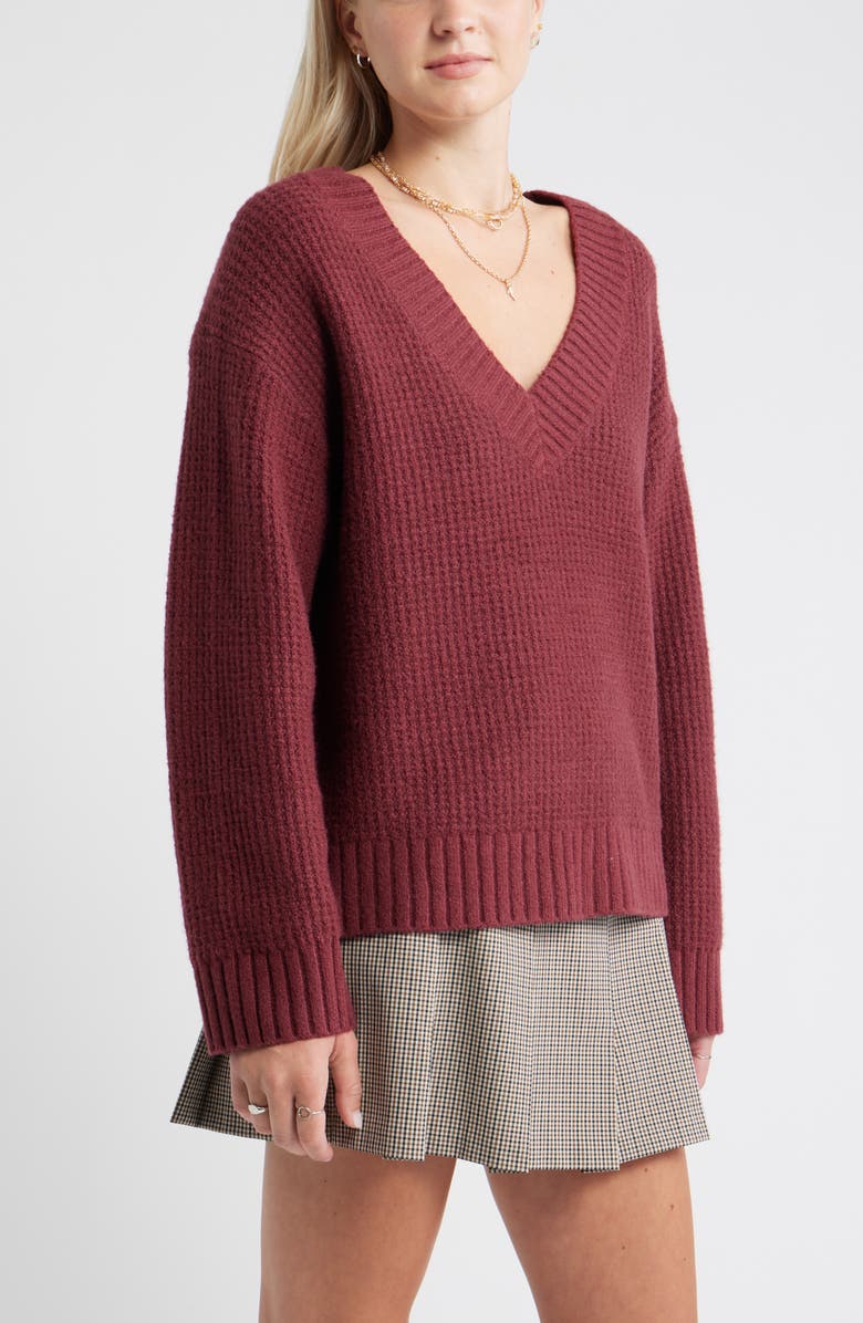 BP. V-Neck Thermal Sweater, Alternate, color, Burgundy Tannin