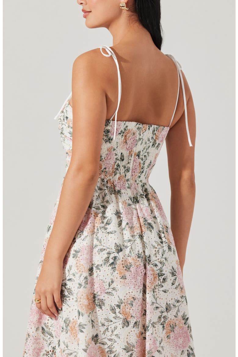 Sariah Eyelet Embroidery Floral Print A-Line Dress, Alternate, color, DUSTY PINK FLORAL