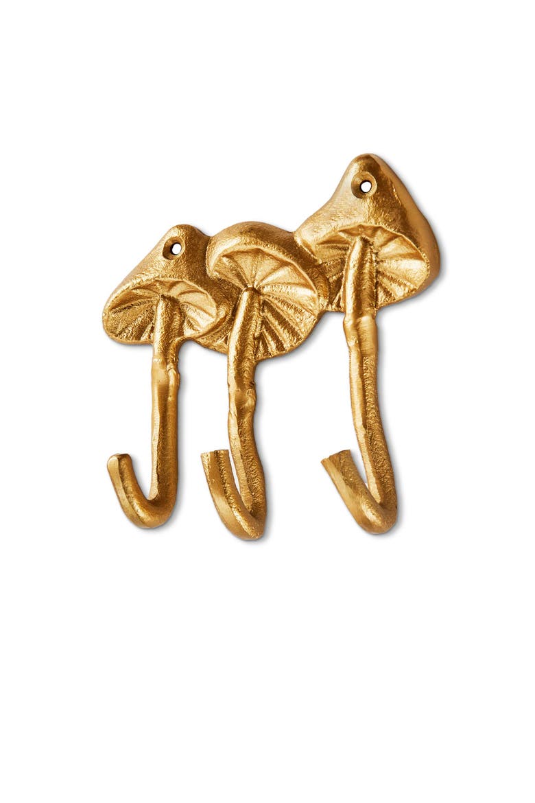 Antique Brass Gold Mushroom Wall Hook, Main, color, Gold