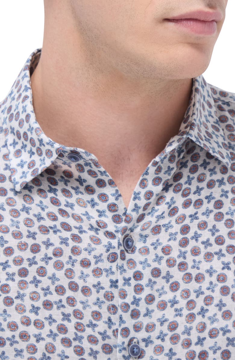 Bugatchi Julian Shaped Fit Linen Button-Up Shirt, Alternate, color, Sand